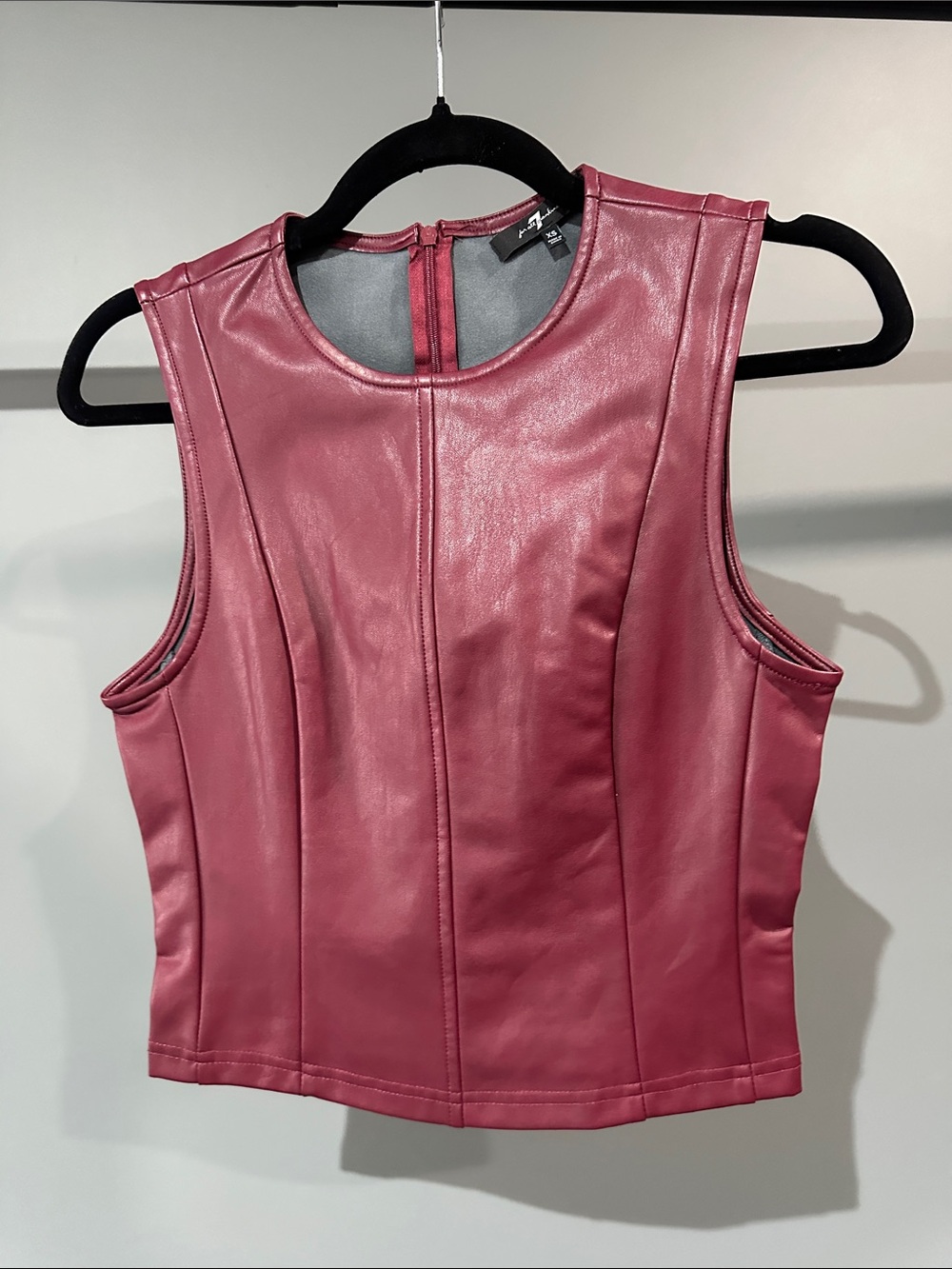 7 For All Mankind Wine Faux Leather Crop Top
